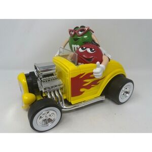 M&M's Candy Dispenser Yellow HotRod Red and Green Characters Flame Coupe Vintage